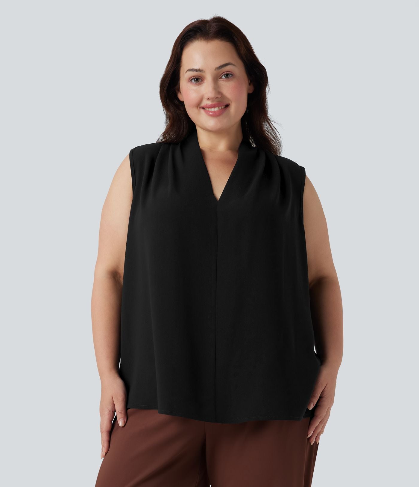 Blouse travail grande taille col V sans manches