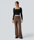 Pantalon jogging évasé thermique polaire chiné séchage rapide taille mi-haute avec cordon de serrage - UPF40+