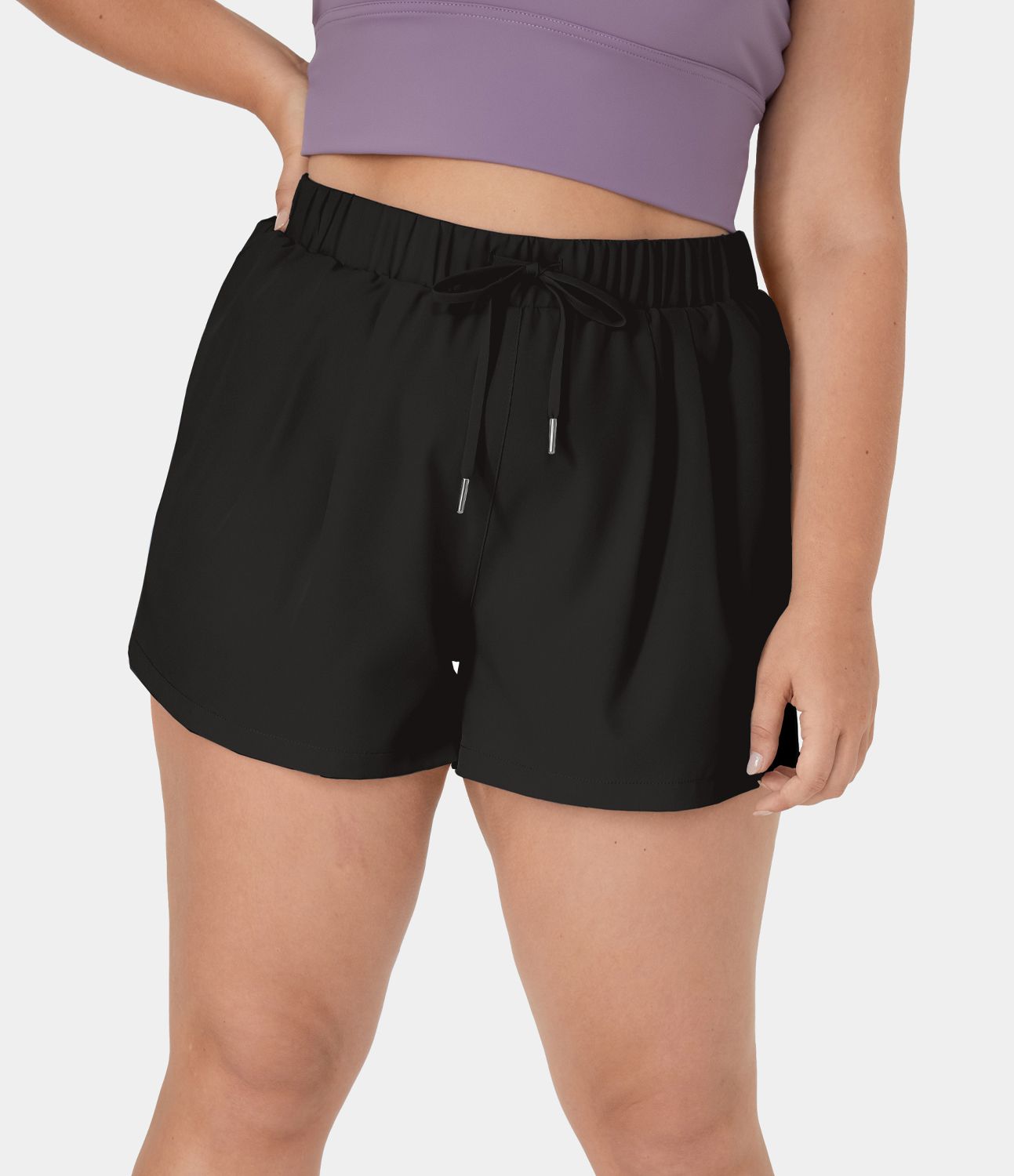 Short 7,5cm Grande Taille à Taille Haute avec Ceinture Élastique à Cordon et Poches Latérales