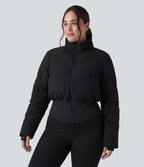 PuffFlex Grande taille Doudoune courte 3-en-1 col montant casual & Veste à ourlet arrondi et trous pour les pouces avec poches