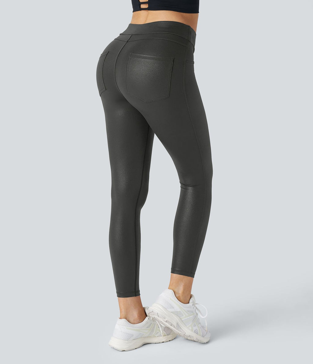 Softlyzero™ Legging Travail Taille Haute Tissu Enduit Poche Latérale Arrière