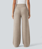 Pantalon jogging large décontracté côtelé gainant taille haute avec cordon de serrage et poches