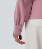 Blouse esprit bureau défroissage facile, col V cache-cœur avec boutons-pression, manches longues et coupe ample