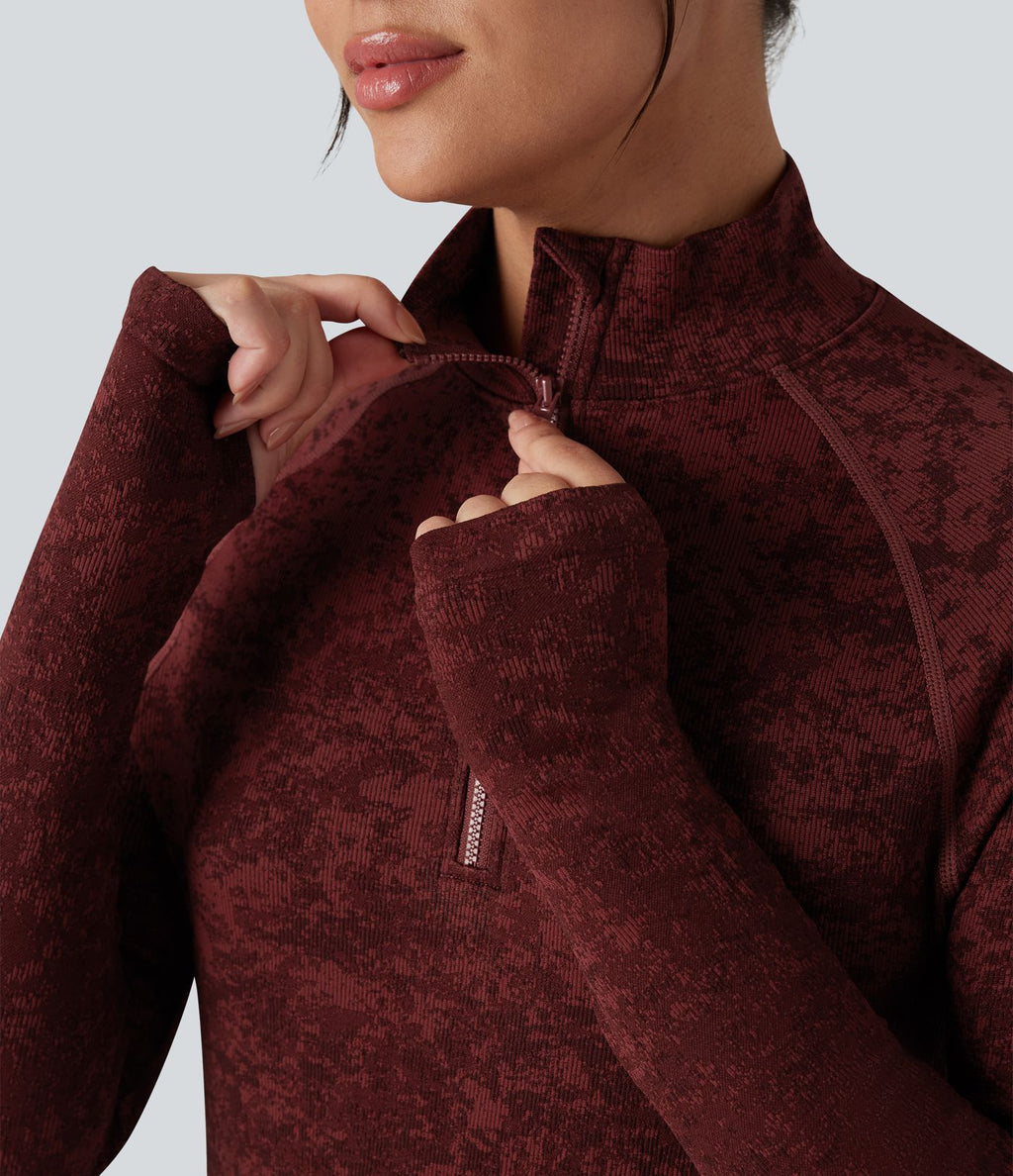 Haut de sport demi-zip à manches longues avec passants pouces sans couture OneForm Seamless Flow