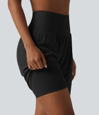 Short de yoga 2 en 1 à taille très haute, effet ventre plat, séchage rapide, 17,5 cm, avec poches
