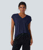 T-shirt casual col V manches courtes