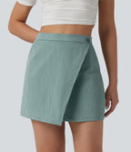 Jupe mini effet lin taille haute 2-en-1 avec poches