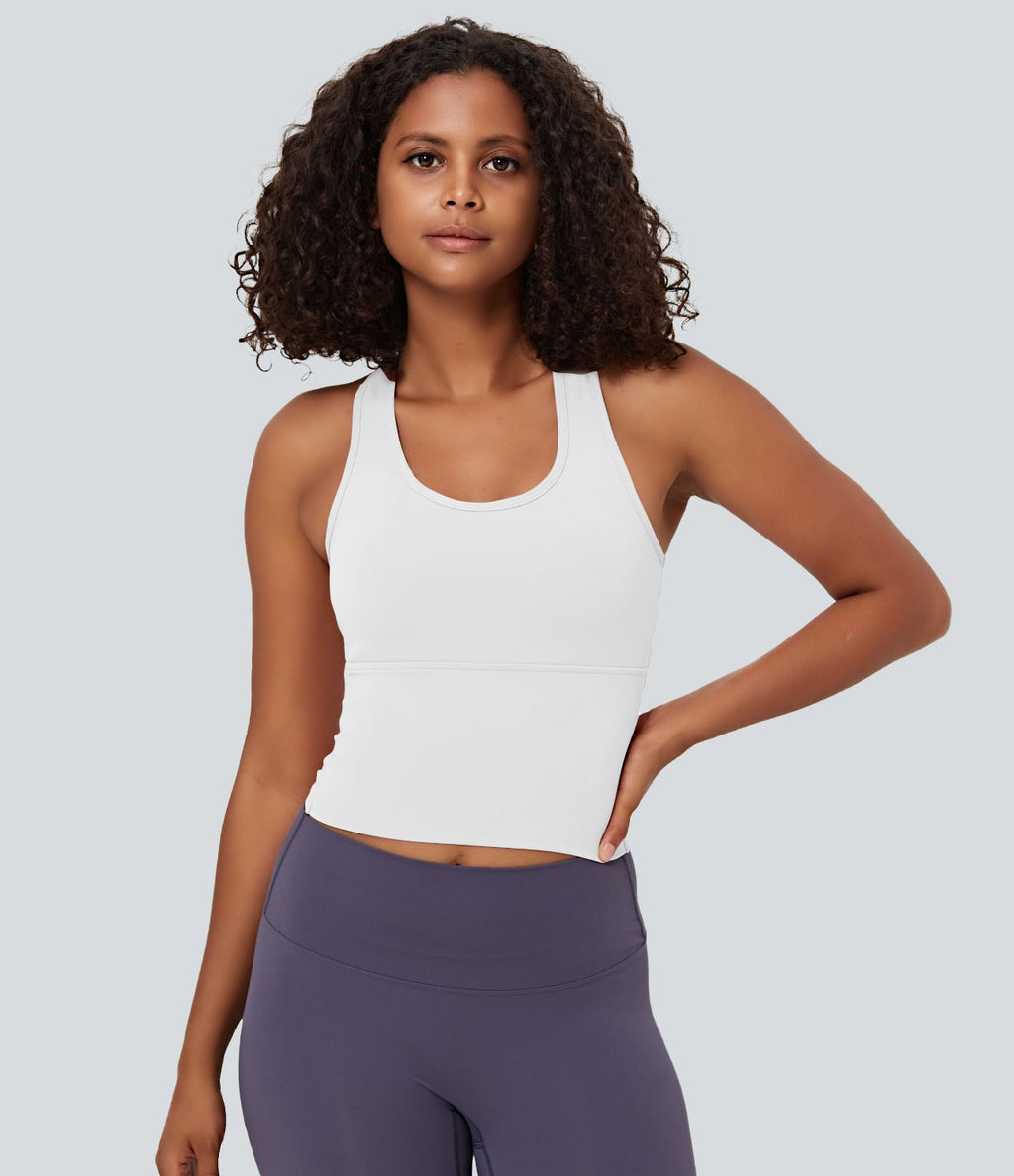 Softlyzero™ Plush Plus Débardeur Yoga Crop à Col U Plongeant Dos Nu Dos Nageur Découpé - UPF50+
