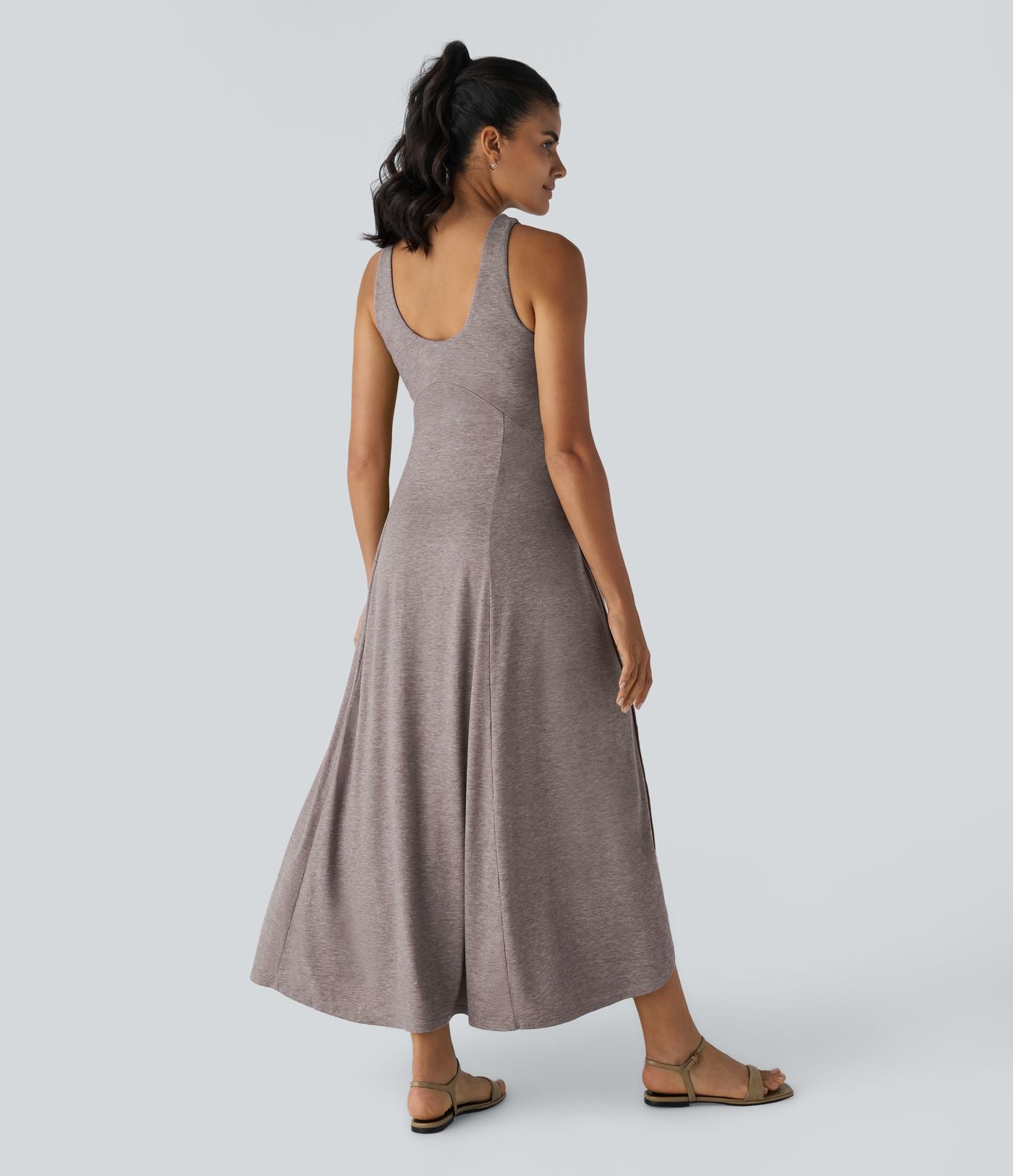 Robe Casual Débardeur Longue Fluide Fendue Dos Nu à Col en U