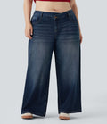 Jean décontracté grande taille Halara Flex™ asymétrique taille basse jambes larges effet délavé avec poches