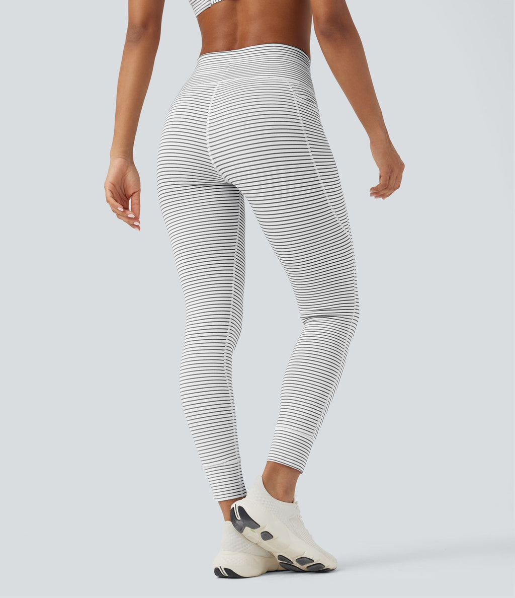 Legging de yoga rayé taille haute avec cordon de serrage et poches