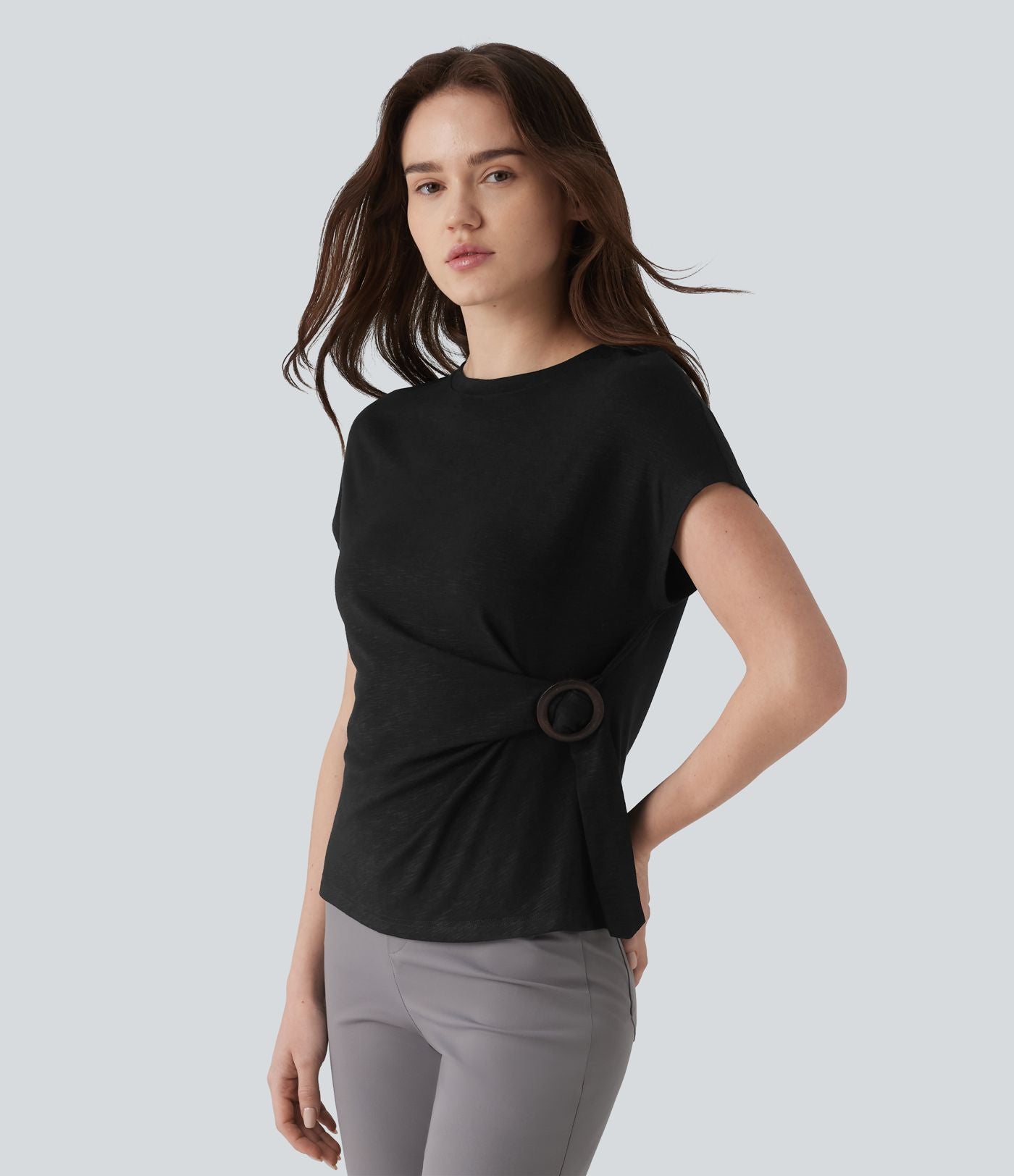Top tailleur col rond manches courtes raglan