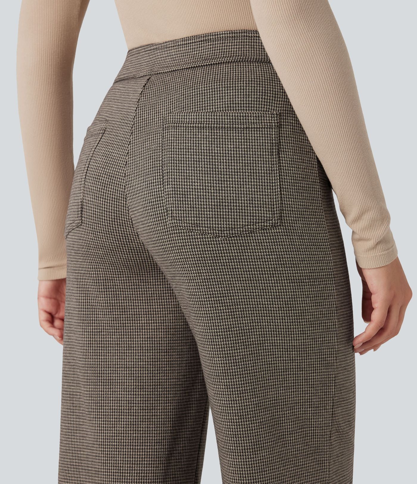 Halara Flex™ Pantalon tailleur pied-de-poule coupe droite taille haute avec poches