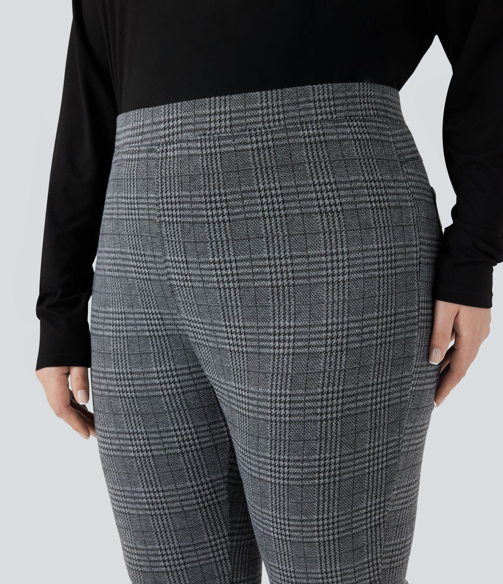 Pantalon tailleur skinny Halara Flex™ grande taille taille haute pied-de-poule à carreaux avec poches