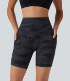 Short cycliste d'entraînement gainant taille haute UltraSculpt™ à imprimé camouflage 17,5 cm avec poches