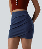 Jupe mini moulante décontractée Halara Flex™ en denim taille haute froncée ourlet croisé