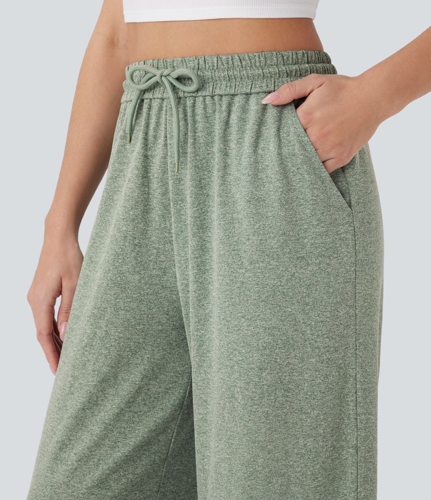 Pantalon large décontracté taille haute avec cordon de serrage et poches latérales