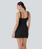 Robe active de yoga 2-en-1 Softlyzero™ Plush avec bretelles ajustables, armatures push-up, dos nu et poches-Easy Peasy