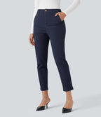 Pantalon coton 7/8 coupe ajustée taille mi-haute avec poches