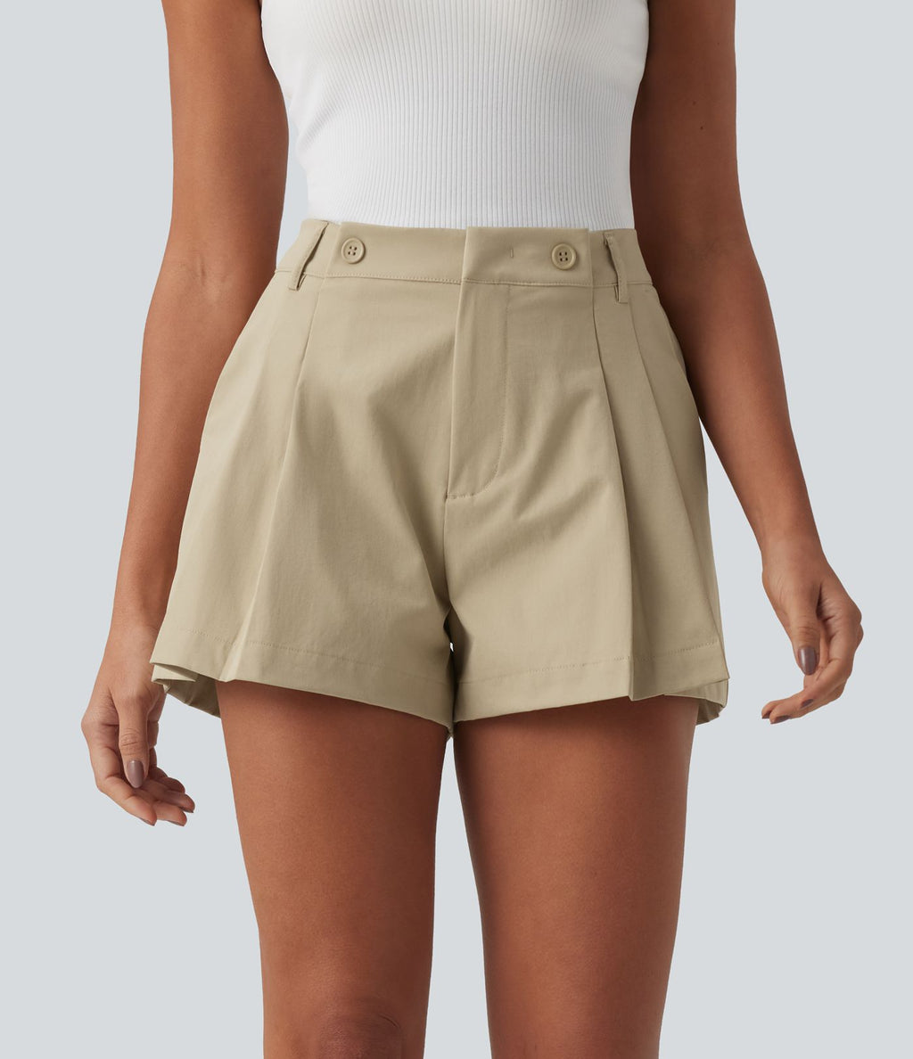 Short casual popeline stretch plissé taille mi-haute 7,5 cm avec poches