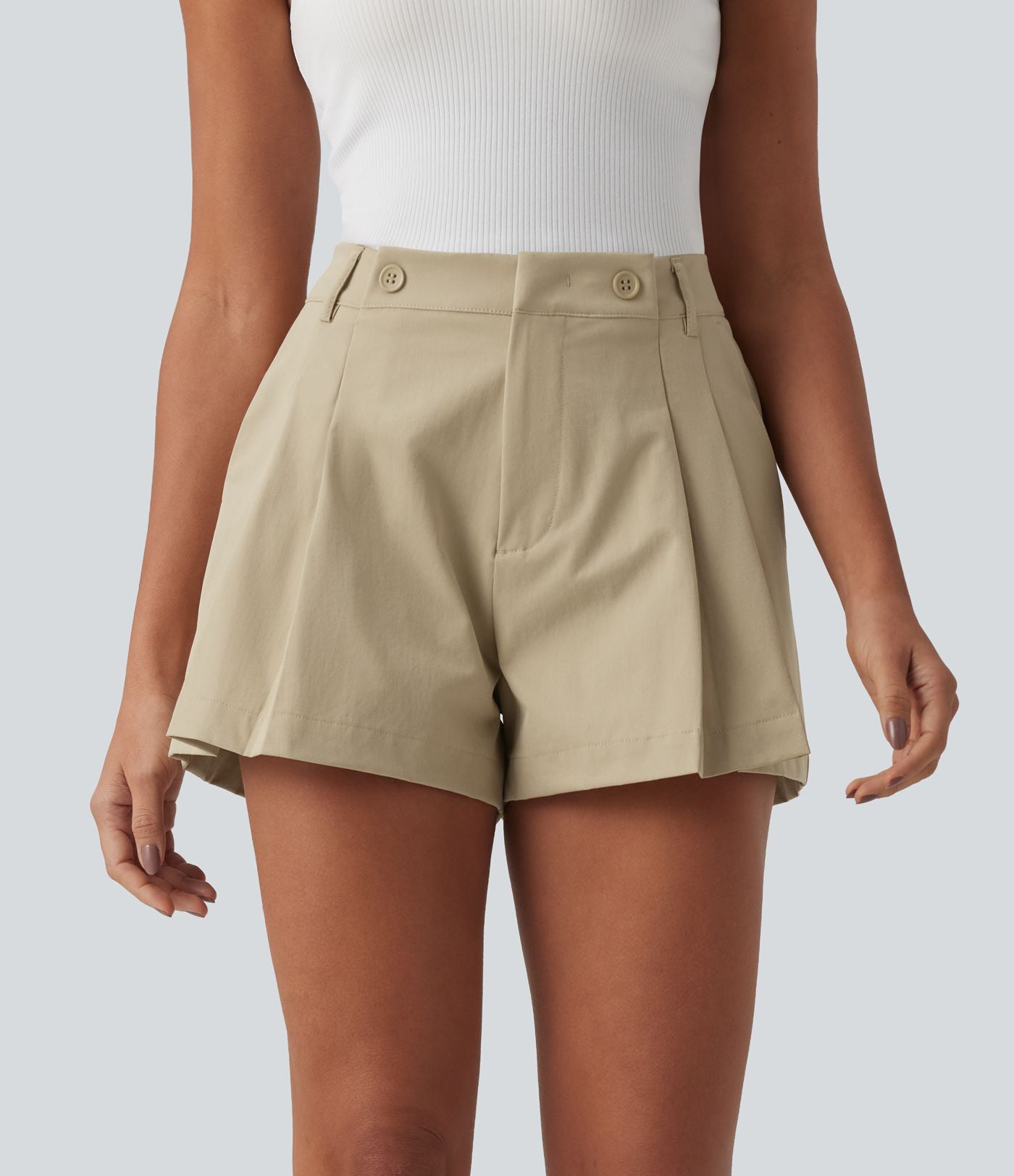 Short casual popeline stretch plissé taille mi-haute 7,5 cm avec poches