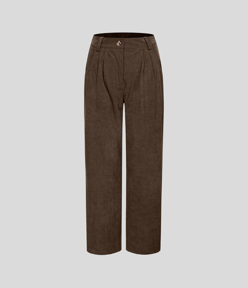 Pantalon en velours côtelé décontracté taille moyenne avec poches latérales