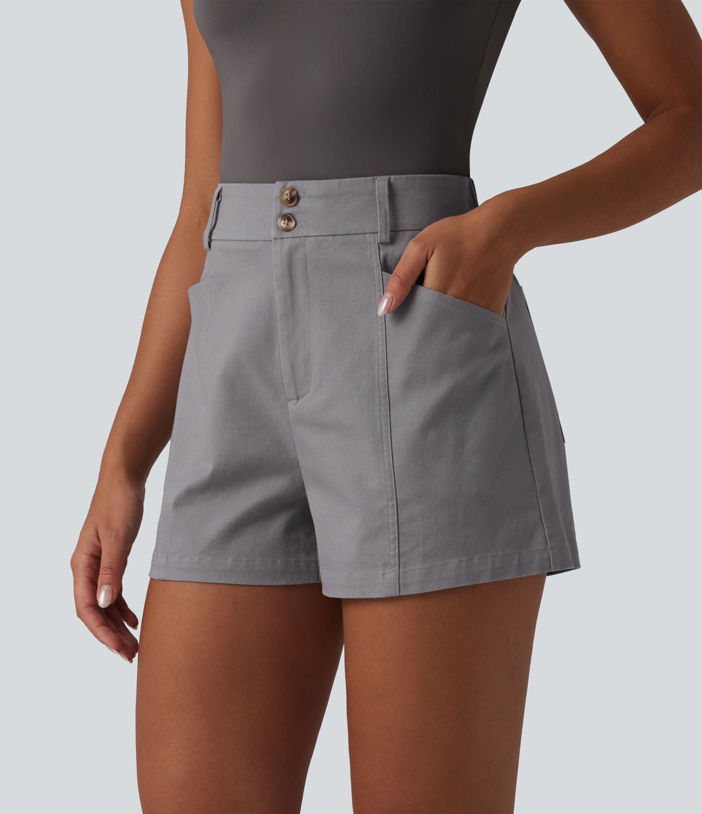 Short tailleur chino taille haute en coton, coupe ample, avec poches