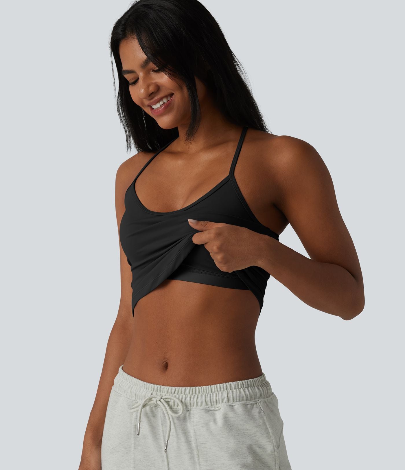 Débardeur décontracté col U dos en Y à effet frais InstantCool, ourlet arrondi et brassière intégrée à séchage rapide, protection solaire UPF50+