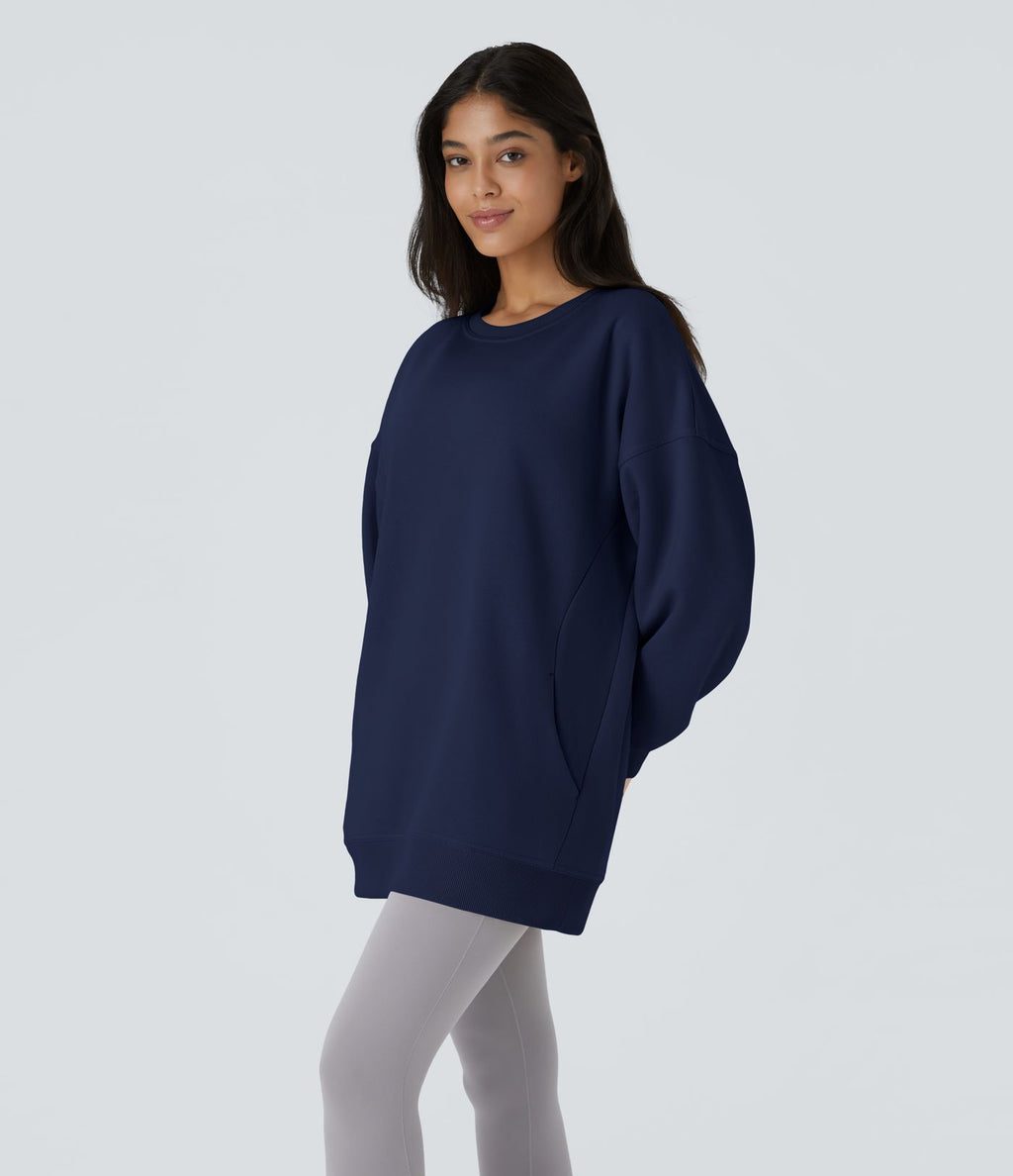 Sweat-shirt décontracté en polaire, col rond, manches longues, poches latérales, coupe oversize