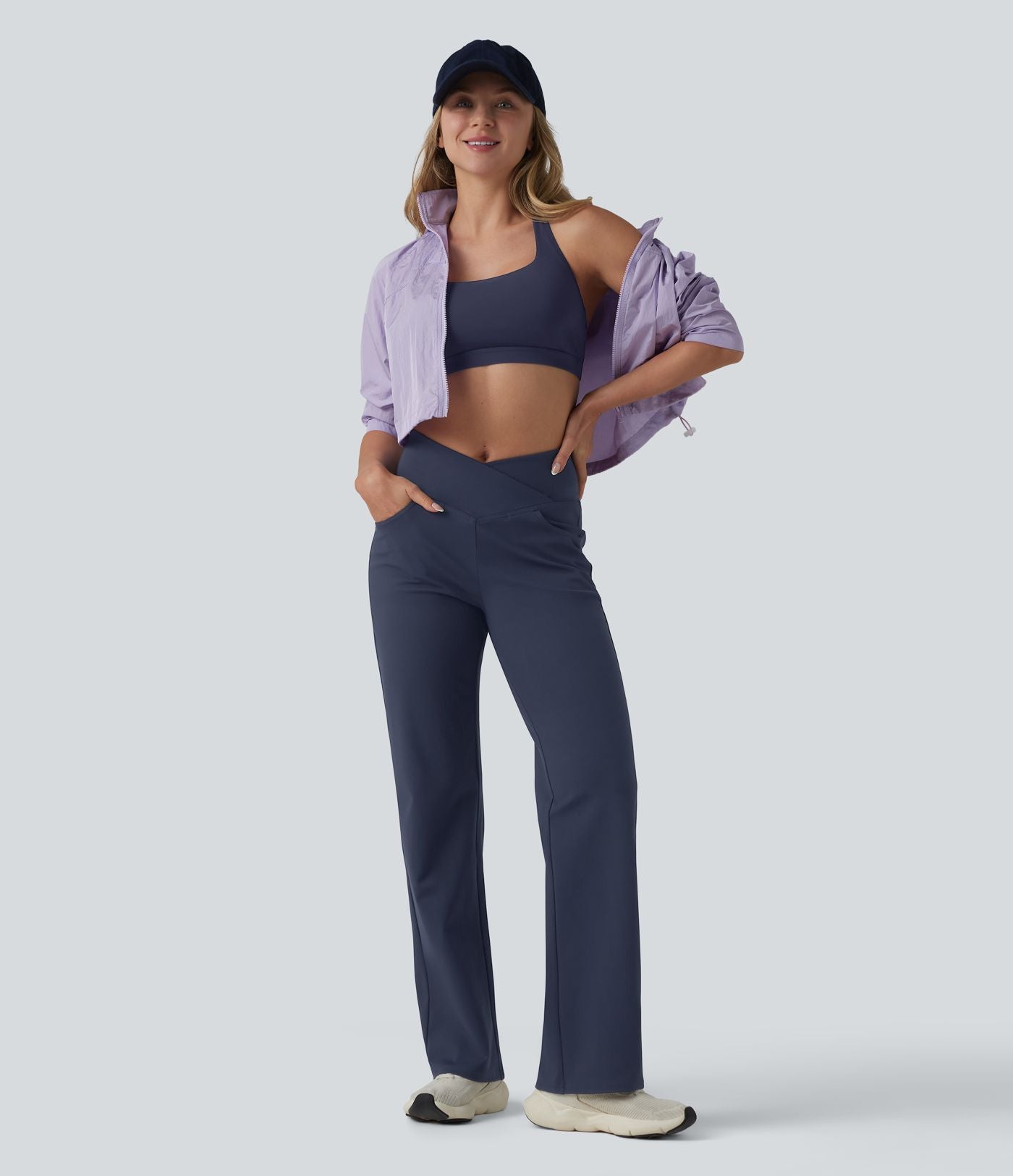 Pantalon de yoga DayStretch croisé taille haute ventre plat coupe droite avec poches