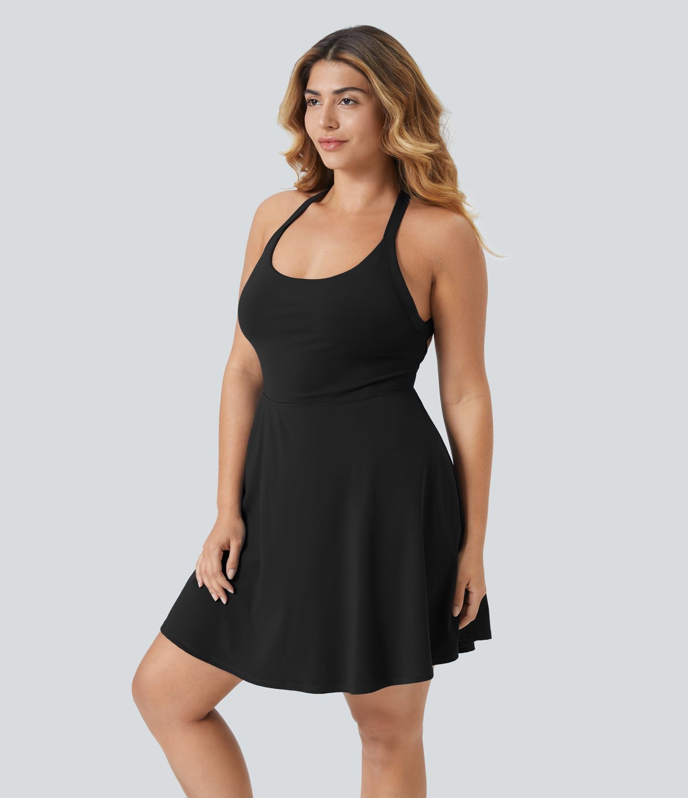 Robe longue de danse évasée à dos ouvert avec torsade grandes tailles et short intégré - Édition Easy Peasy