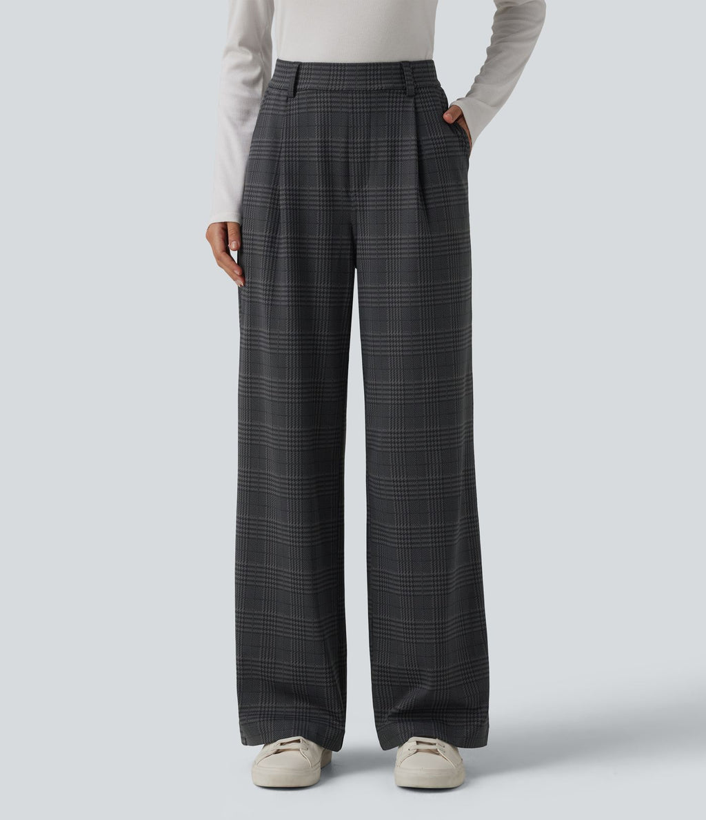 Pantalon à carreaux Halara Flex™ pour le bureau, taille haute, coupe droite avec poches