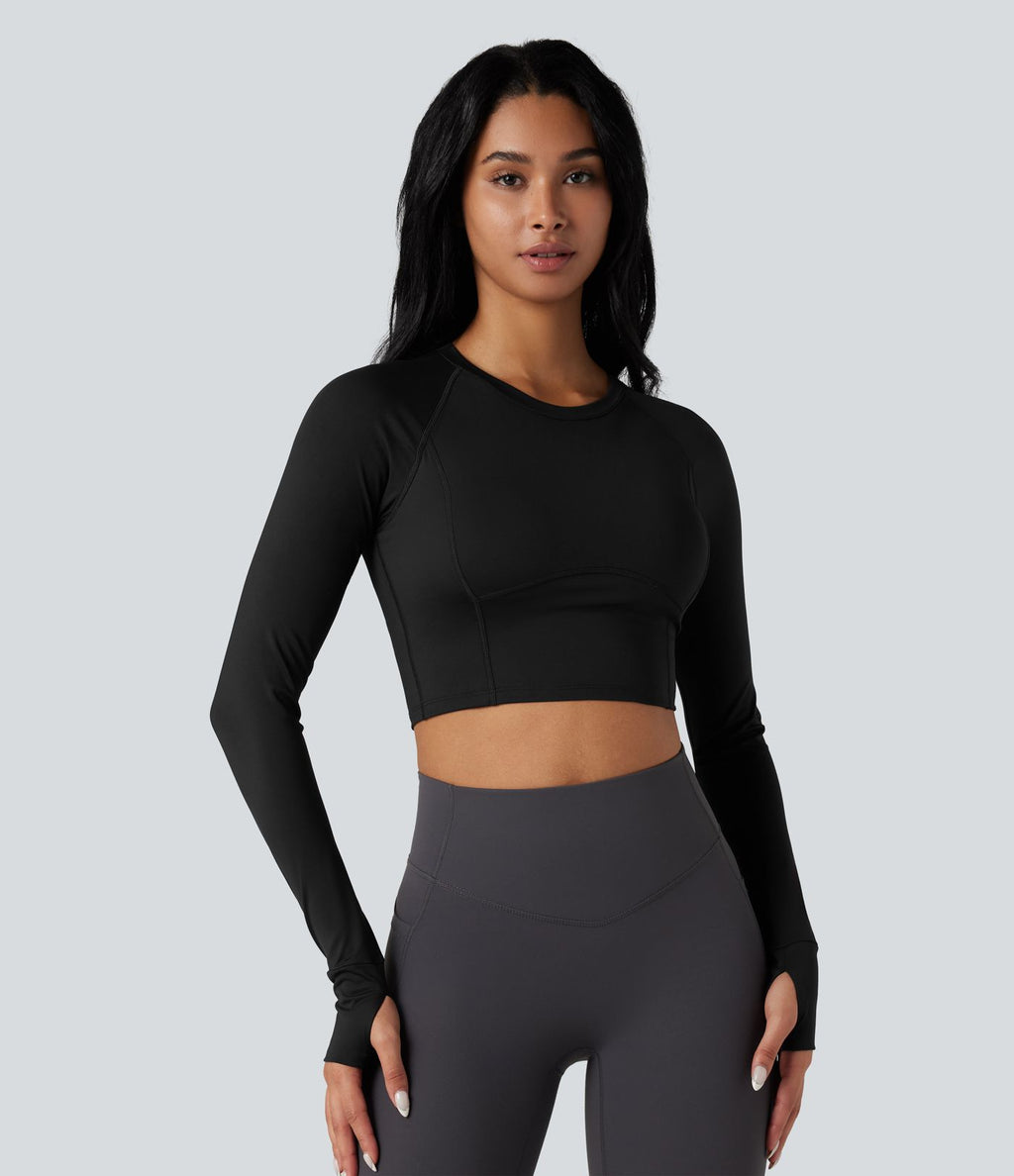 Haut de sport yoga SoftlyZero™ Airy push-up mesh contrastant effet frais InstantCool manches longues avec passe-pouces, protection solaire UPF50+