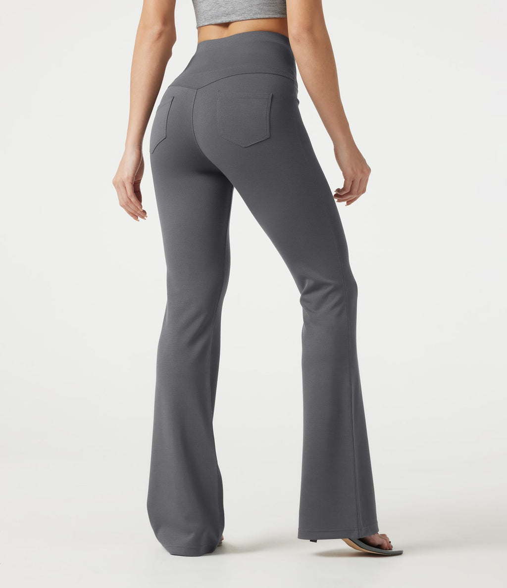Pantalon bootcut décontracté, taille haute, à poches