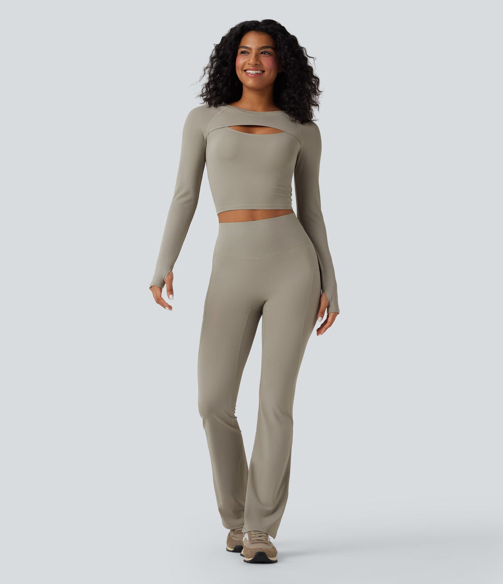 Haut de sport yoga court SoftlyZero™ QuickDry découpes manches longues avec trous pour pouces