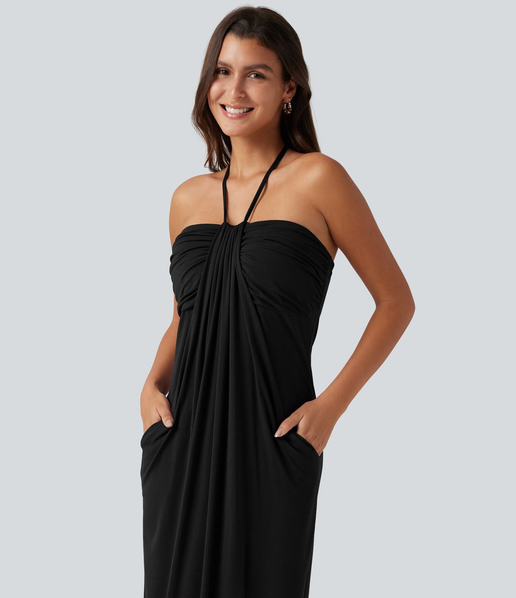 Robe longue dos-nu à nouer avec soutien-gorge intégré et poches, bonnets DD à F