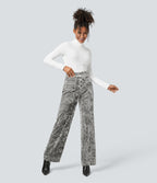 Pantalon en Velours Taille Haute avec Bouton Multipoches Droites