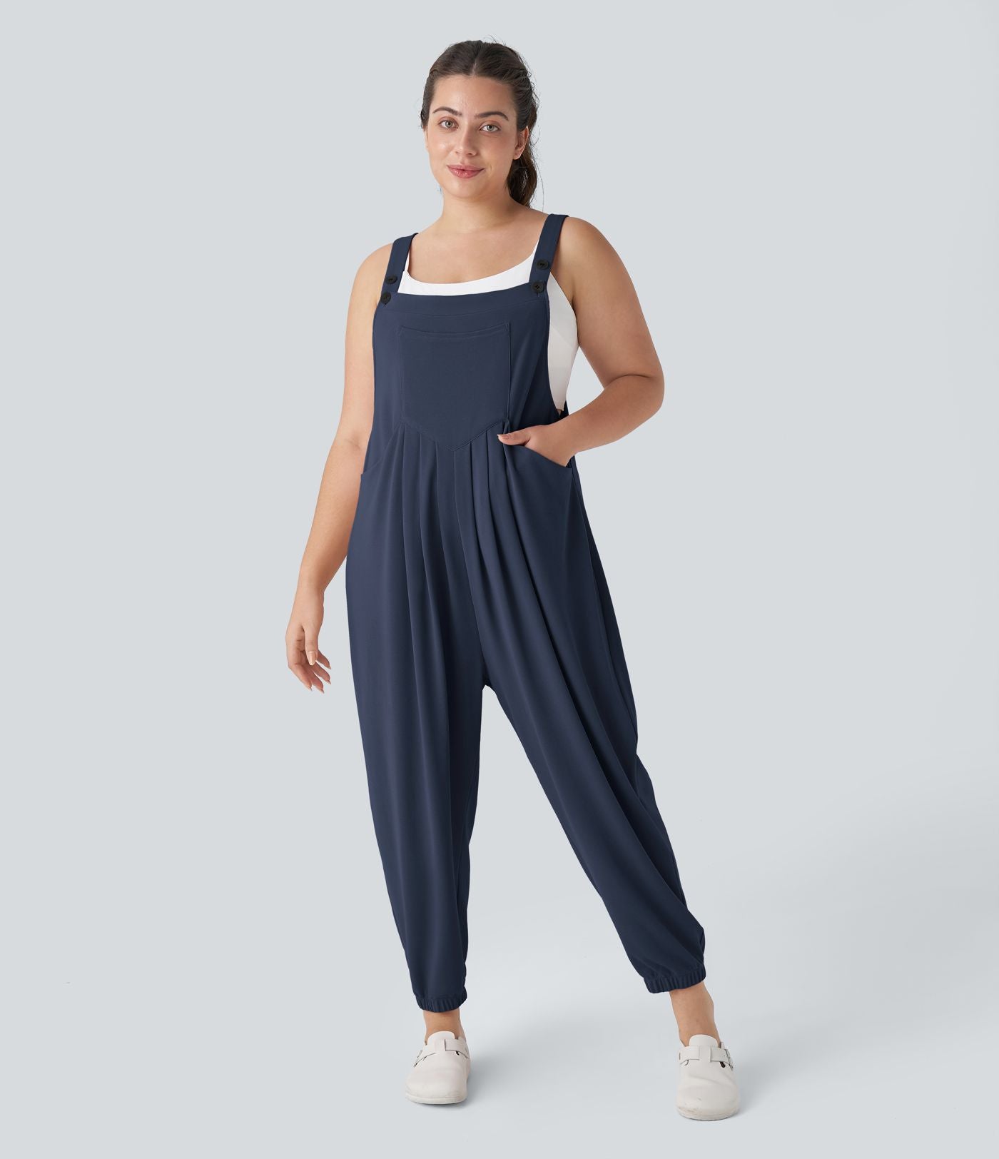 Sangle Réglable Bouton Plusieurs Poches Plissé Gaufré Casual Grande Taille Salopette