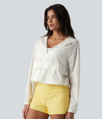 Veste de course à capuche à manches longues avec empiècements en mesh contrasté et poches – Protection UPF 50+