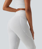 Legging de yoga rayé taille haute avec cordon de serrage et poches