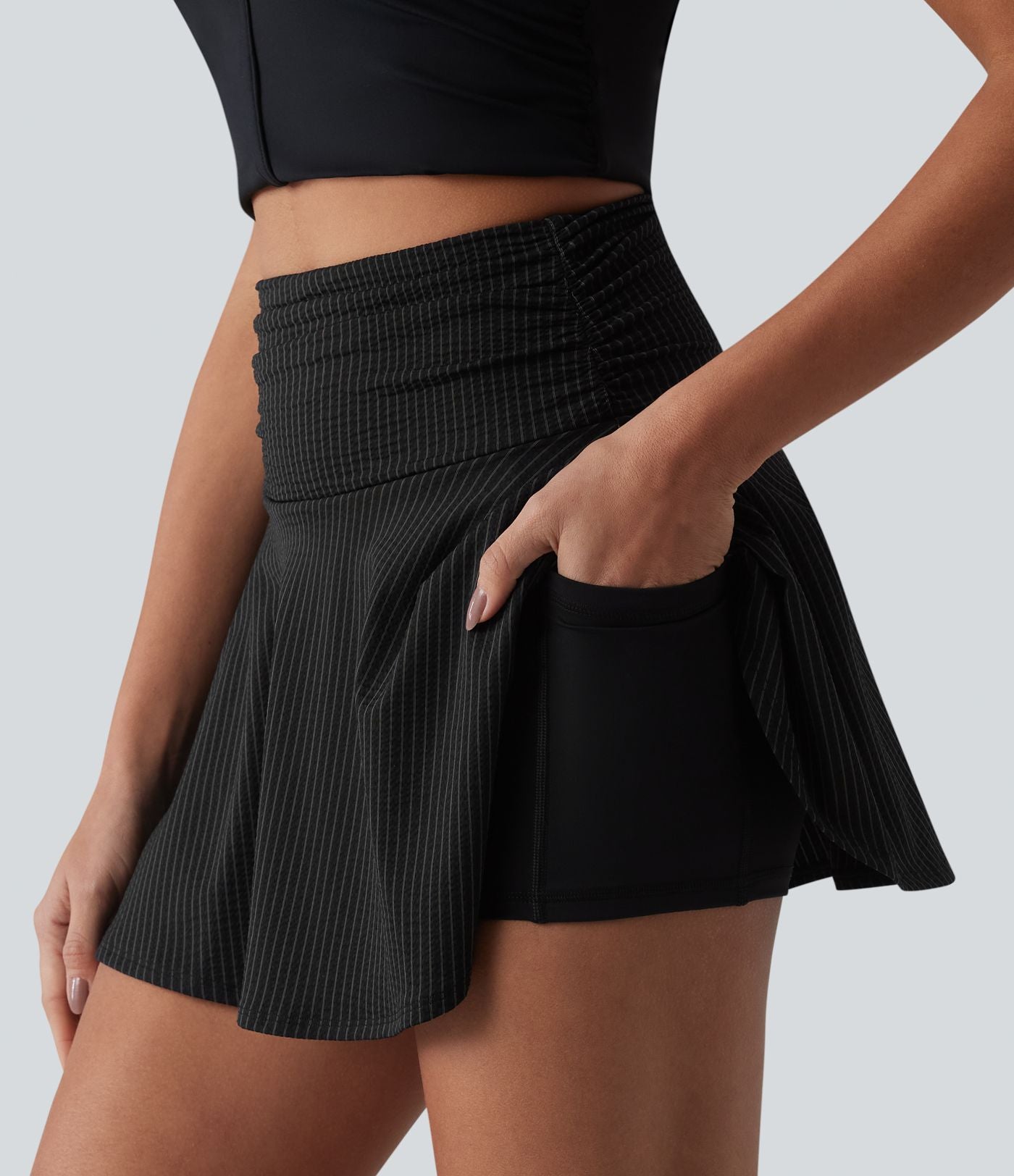 Jupe mini évasée 2-en-1 de tennis taille haute à séchage rapide, avec poches – Protection UPF 40+