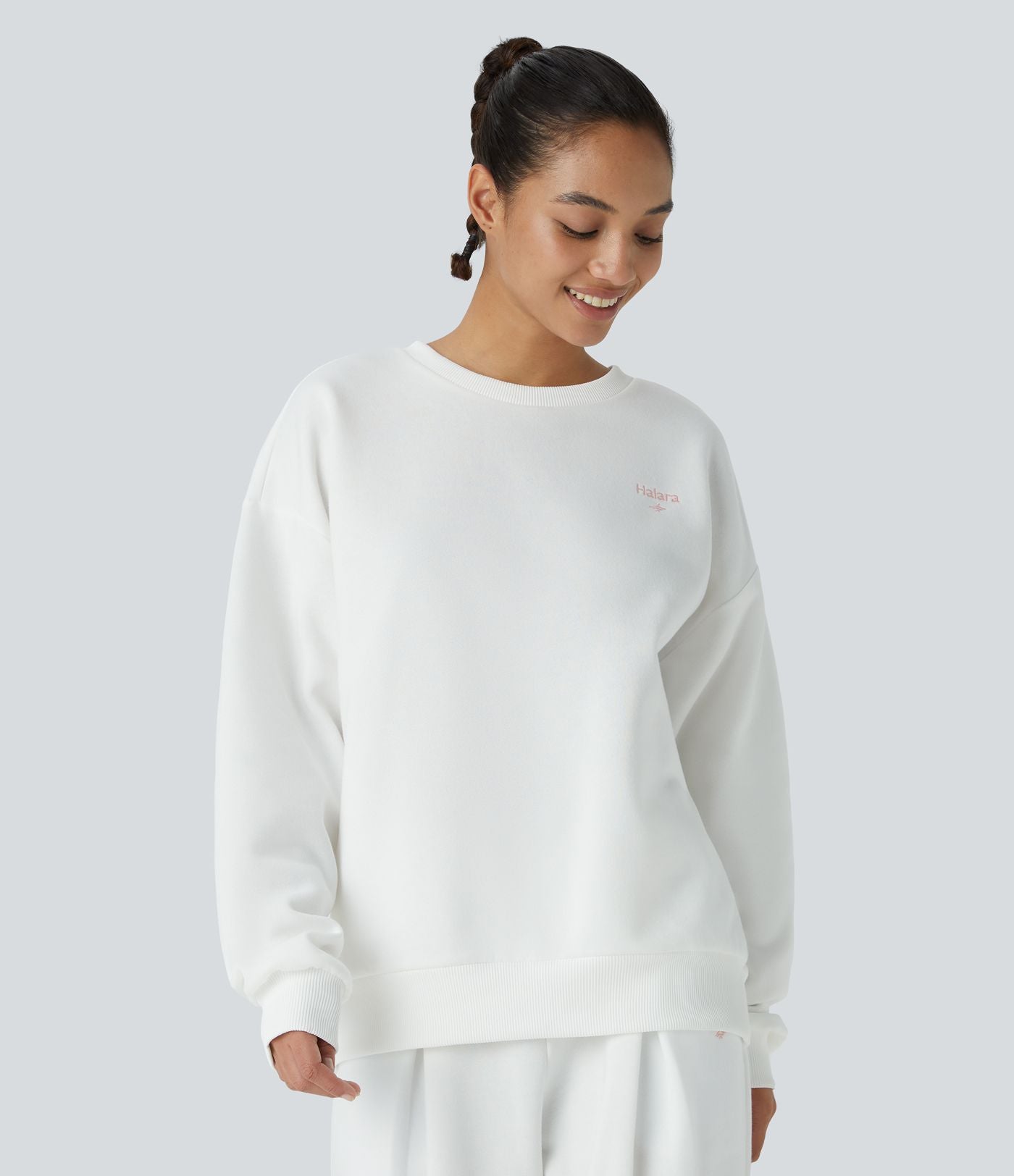 Sweat-shirt décontracté Halara oversize en polaire avec lettrage brodé et bords côtelés contrastés