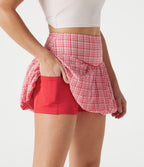 Jupe de tennis mini 2-en-1 bulle taille haute à carreaux froissés et séchage rapide avec poches