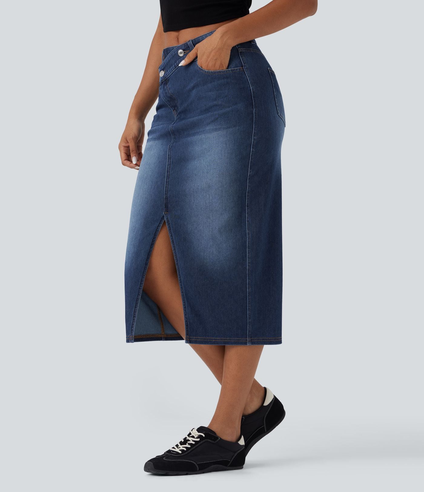 Jupe décontractée denim moulante Halara Flex™ asymétrique taille mi-haute avec fente et poches
