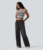 Jean Halara Flex™ mi-taille large ample délavé décontracté avec poches
