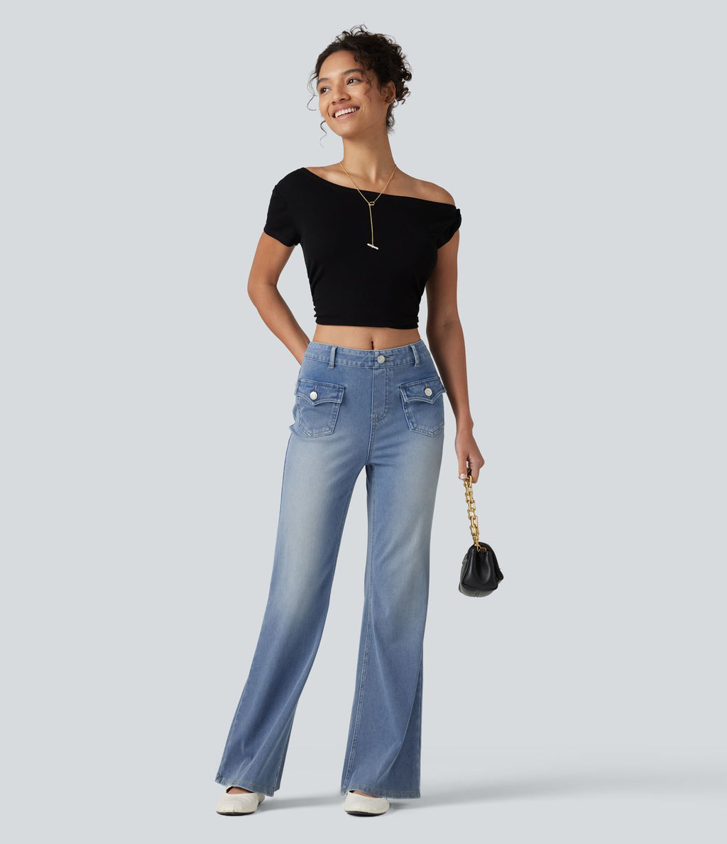 Jean évasé Halara Flex™ décontracté, taille moyenne, à poches