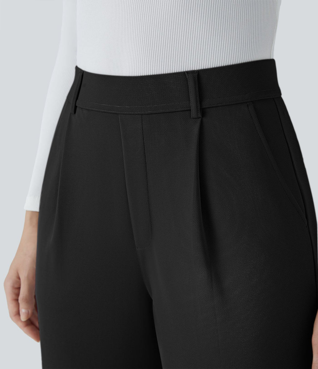 Halara Flex™ Pantalon Tailleur Droit à Taille Haute avec Pli Poches Latérales en Crêpe