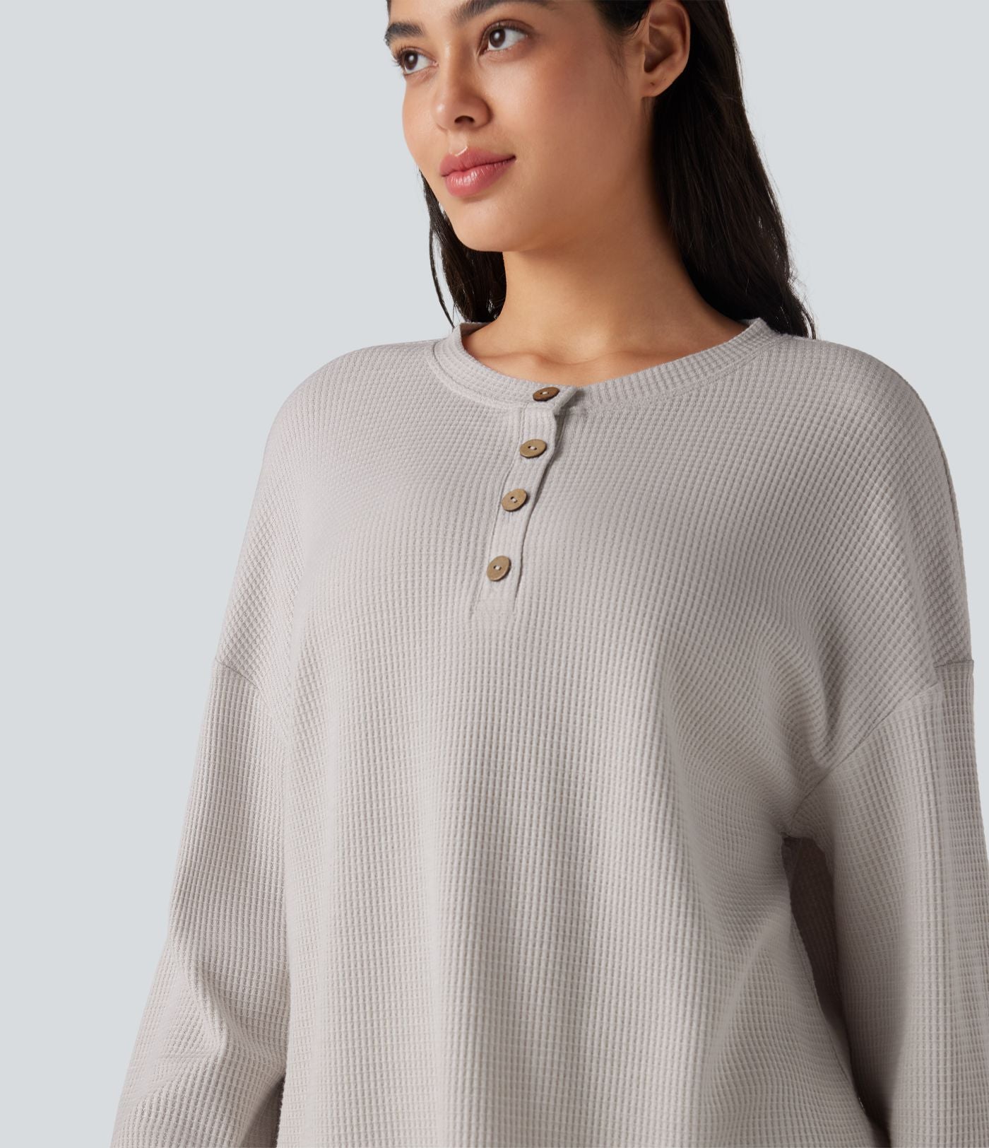 Top détente col henley manches longues gaufré