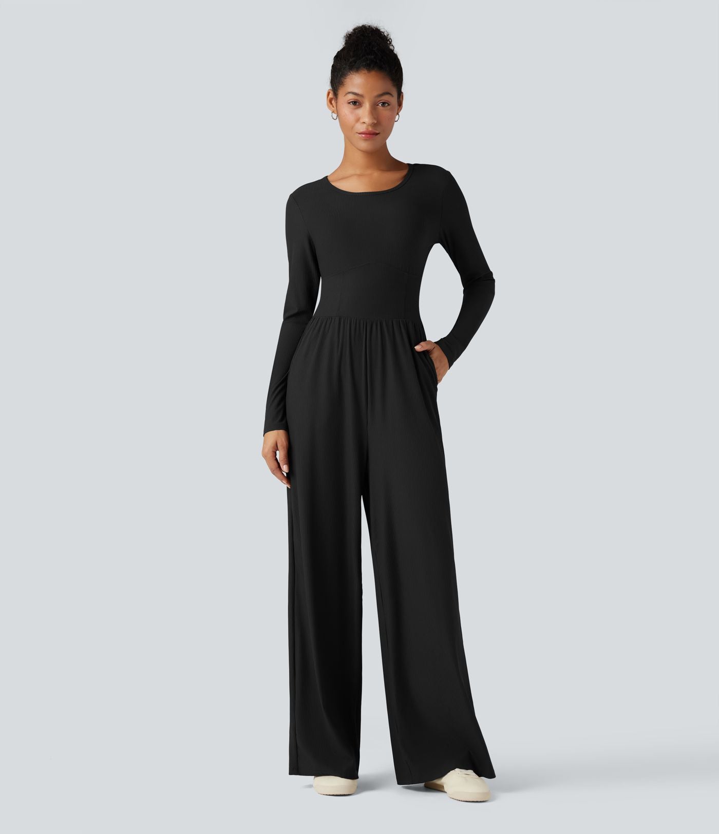 Combinaison côtelée corset col rond manches longues avec poches - Édition Easy Peasy