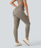 Legging de yoga rayé taille haute avec cordon de serrage et poches